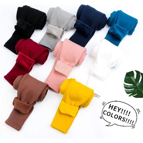 BOOPH Girls Winter Leggings Fleece Lined Toddler Kids Basic Full Length Pants - Picture 2 of 7